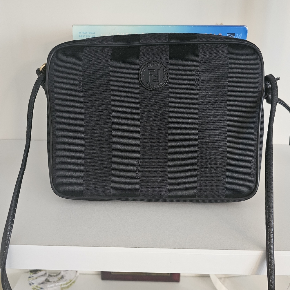 Vintage Fendi Black Striped Crossbody Bag